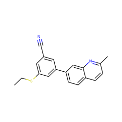 CCSc1cc(C#N)cc(-c2ccc3ccc(C)nc3c2)c1 ZINC000028823076