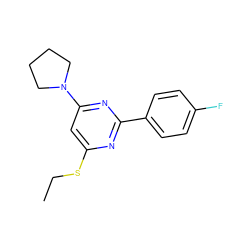 CCSc1cc(N2CCCC2)nc(-c2ccc(F)cc2)n1 ZINC000000387268