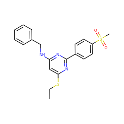 CCSc1cc(NCc2ccccc2)nc(-c2ccc(S(C)(=O)=O)cc2)n1 ZINC000029132714