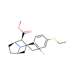 CCSc1ccc([C@H]2C[C@H]3CC[C@@H]([C@H]2C(=O)OC)N3CCCF)cc1 ZINC000045287940