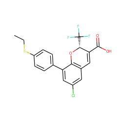 CCSc1ccc(-c2cc(Cl)cc3c2O[C@H](C(F)(F)F)C(C(=O)O)=C3)cc1 ZINC000034576355