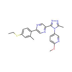 CCSc1ccc(-c2cnc(-c3nnc(C)n3-c3ccc(OC)nc3)cn2)c(C)c1 ZINC000040877147