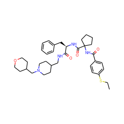 CCSc1ccc(C(=O)NC2(C(=O)N[C@H](Cc3ccccc3)C(=O)NCC3CCN(CC4CCOCC4)CC3)CCCC2)cc1 ZINC000044307108