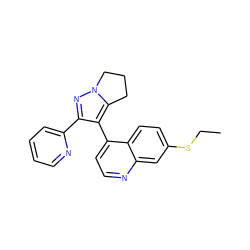 CCSc1ccc2c(-c3c(-c4ccccn4)nn4c3CCC4)ccnc2c1 ZINC000027182663