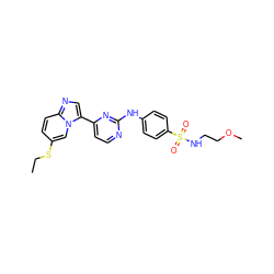 CCSc1ccc2ncc(-c3ccnc(Nc4ccc(S(=O)(=O)NCCOC)cc4)n3)n2c1 ZINC000014945894