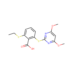 CCSc1cccc(Sc2nc(OC)cc(OC)n2)c1C(=O)O ZINC000103177863