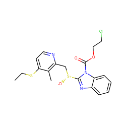 CCSc1ccnc(C[S@@+]([O-])c2nc3ccccc3n2C(=O)OCCCl)c1C ZINC000013820798