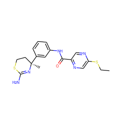 CCSc1cnc(C(=O)Nc2cccc([C@]3(C)CCSC(N)=N3)c2)cn1 ZINC000146789003