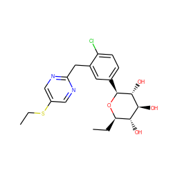 CCSc1cnc(Cc2cc([C@@H]3O[C@H](CC)[C@@H](O)[C@H](O)[C@H]3O)ccc2Cl)nc1 ZINC000064559244