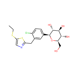 CCSc1cnc(Cc2cc([C@@H]3O[C@H](CO)[C@@H](O)[C@H](O)[C@H]3O)ccc2Cl)s1 ZINC000066074637