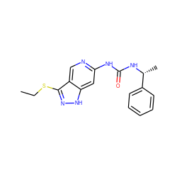 CCSc1n[nH]c2cc(NC(=O)N[C@H](C)c3ccccc3)ncc12 ZINC001772621846