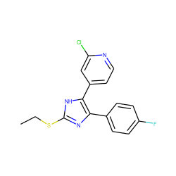 CCSc1nc(-c2ccc(F)cc2)c(-c2ccnc(Cl)c2)[nH]1 ZINC000040953611