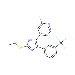 CCSc1nc(-c2cccc(C(F)(F)F)c2)c(-c2ccnc(F)c2)[nH]1 ZINC000040429706