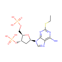 CCSc1nc(N)c2ncn([C@H]3C[C@H](OP(=O)(O)O)[C@@H](COP(=O)(O)O)O3)c2n1 ZINC000013797148