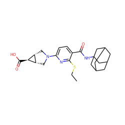 CCSc1nc(N2C[C@H]3[C@@H](C2)[C@@H]3C(=O)O)ccc1C(=O)NC12CC3CC(CC(C3)C1)C2 ZINC000169322463