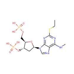 CCSc1nc(NC)c2ncn([C@H]3C[C@H](OP(=O)(O)O)[C@@H](COP(=O)(O)O)O3)c2n1 ZINC000013797150