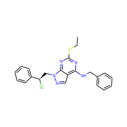 CCSc1nc(NCc2ccccc2)c2cnn(C[C@@H](Cl)c3ccccc3)c2n1 ZINC000013682770