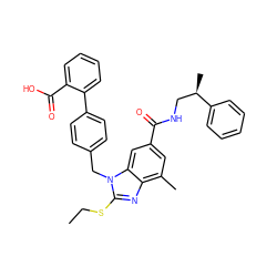 CCSc1nc2c(C)cc(C(=O)NC[C@@H](C)c3ccccc3)cc2n1Cc1ccc(-c2ccccc2C(=O)O)cc1 ZINC000653757070