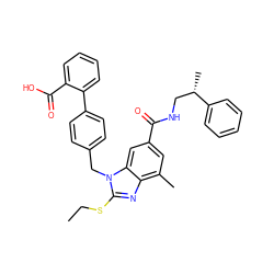 CCSc1nc2c(C)cc(C(=O)NC[C@H](C)c3ccccc3)cc2n1Cc1ccc(-c2ccccc2C(=O)O)cc1 ZINC000653757071