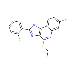 CCSc1nc2cc(Br)ccc2c2[nH]c(-c3ccccc3Cl)nc12 ZINC000095603969