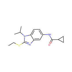 CCSc1nc2cc(NC(=O)C3CC3)ccc2n1C(C)C ZINC000040881417