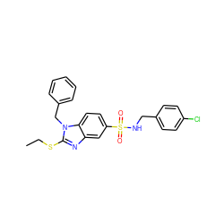 CCSc1nc2cc(S(=O)(=O)NCc3ccc(Cl)cc3)ccc2n1Cc1ccccc1 ZINC000028349943