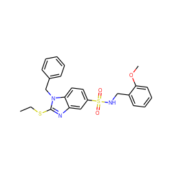 CCSc1nc2cc(S(=O)(=O)NCc3ccccc3OC)ccc2n1Cc1ccccc1 ZINC000040881093