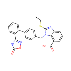 CCSc1nc2cccc(C(=O)O)c2n1Cc1ccc(-c2ccccc2-c2noc(=O)[nH]2)cc1 ZINC000029557157