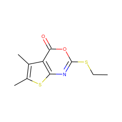 CCSc1nc2sc(C)c(C)c2c(=O)o1 ZINC000013779502