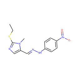 CCSc1ncc(/C=N/Nc2ccc([N+](=O)[O-])cc2)n1C ZINC000004002360