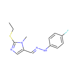 CCSc1ncc(/C=N/Nc2ccc(F)cc2)n1C ZINC000004002499