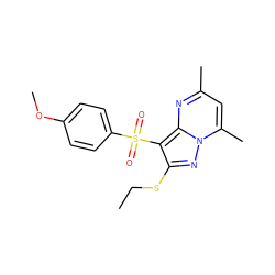 CCSc1nn2c(C)cc(C)nc2c1S(=O)(=O)c1ccc(OC)cc1 ZINC000096174437