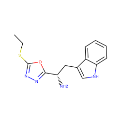 CCSc1nnc([C@@H](N)Cc2c[nH]c3ccccc23)o1 ZINC000000527664