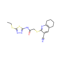 CCSc1nnc(NC(=O)CSc2nc3c(cc2C#N)CCCC3)s1 ZINC000005875079