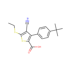 CCSc1sc(C(=O)O)c(-c2ccc(C(C)(C)C)cc2)c1C#N ZINC000038147743