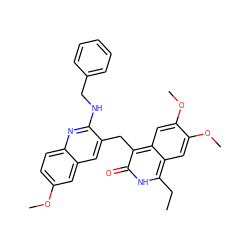 CCc1[nH]c(=O)c(Cc2cc3cc(OC)ccc3nc2NCc2ccccc2)c2cc(OC)c(OC)cc12 ZINC000201595422