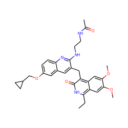 CCc1[nH]c(=O)c(Cc2cc3cc(OCC4CC4)ccc3nc2NCCNC(C)=O)c2cc(OC)c(OC)cc12 ZINC000201619590