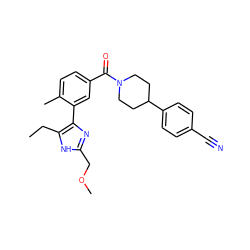 CCc1[nH]c(COC)nc1-c1cc(C(=O)N2CCC(c3ccc(C#N)cc3)CC2)ccc1C ZINC000219061934