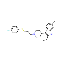 CCc1[nH]c2cc(C)ccc2c1C1CCN(CCCSc2ccc(F)cc2)CC1 ZINC000299839856