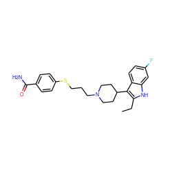 CCc1[nH]c2cc(F)ccc2c1C1CCN(CCCSc2ccc(C(N)=O)cc2)CC1 ZINC000299821954