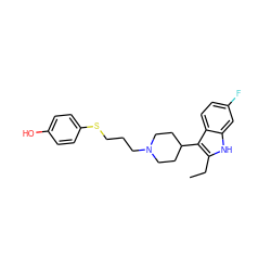 CCc1[nH]c2cc(F)ccc2c1C1CCN(CCCSc2ccc(O)cc2)CC1 ZINC000299838693