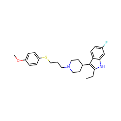 CCc1[nH]c2cc(F)ccc2c1C1CCN(CCCSc2ccc(OC)cc2)CC1 ZINC000299840376