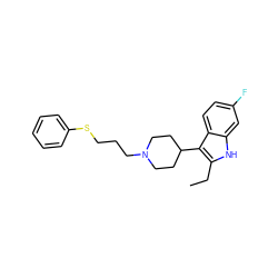 CCc1[nH]c2cc(F)ccc2c1C1CCN(CCCSc2ccccc2)CC1 ZINC000299831329