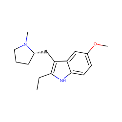 CCc1[nH]c2ccc(OC)cc2c1C[C@@H]1CCCN1C ZINC000028967036