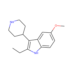 CCc1[nH]c2ccc(OC)cc2c1C1CCNCC1 ZINC000028526364