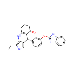 CCc1[nH]cc2c1NC1=C(C(=O)CCC1)[C@@H]2c1cccc(Oc2nc3ccccc3[nH]2)c1 ZINC000204757893