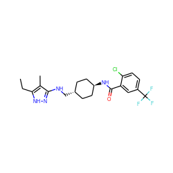 CCc1[nH]nc(NC[C@H]2CC[C@H](NC(=O)c3cc(C(F)(F)F)ccc3Cl)CC2)c1C ZINC000261136636