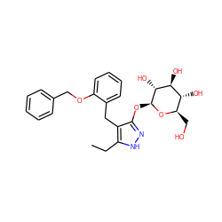 CCc1[nH]nc(O[C@@H]2O[C@H](CO)[C@@H](O)[C@H](O)[C@H]2O)c1Cc1ccccc1OCc1ccccc1 ZINC000095577336