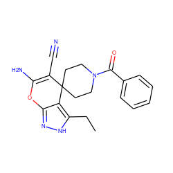 CCc1[nH]nc2c1C1(CCN(C(=O)c3ccccc3)CC1)C(C#N)=C(N)O2 ZINC000005130053