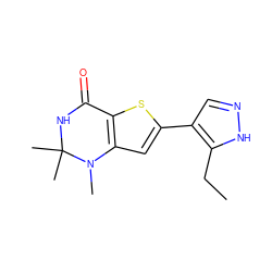 CCc1[nH]ncc1-c1cc2c(s1)C(=O)NC(C)(C)N2C ZINC000114221764